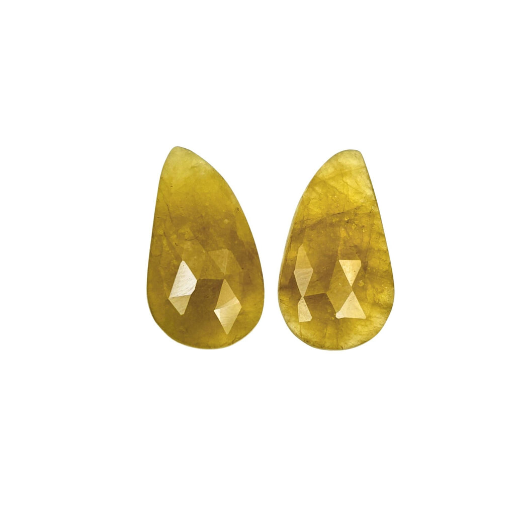 Untreated Yellow Sapphire Pair: Rose Cut Gemstone Slices, Flat Back
