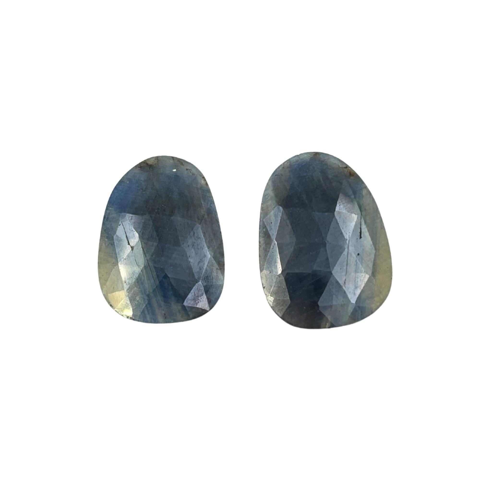 Untreated Sapphire Gemstone Slices: Rose Cut, Flat Back Pair