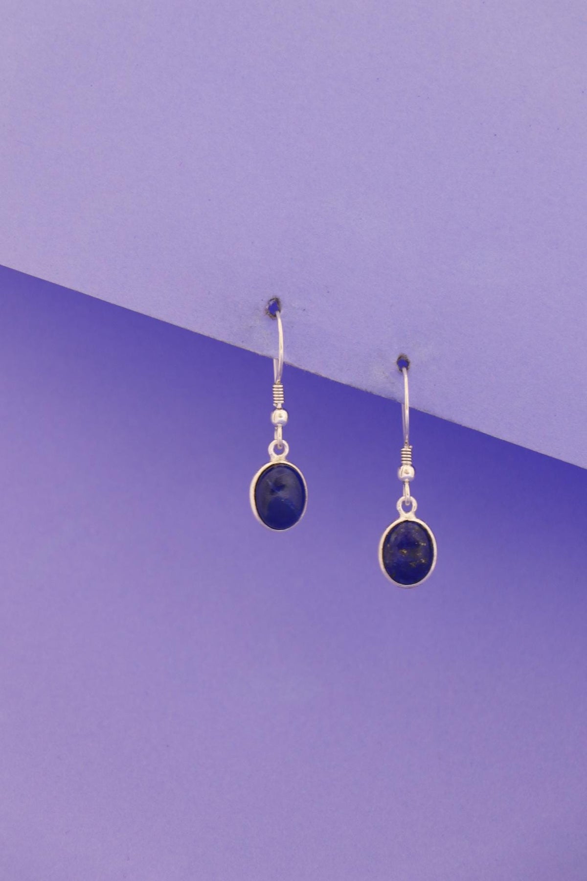 Lapis Lazuli Oval Drop Earrings | Sterling Silver Boho Dangle Jewelry