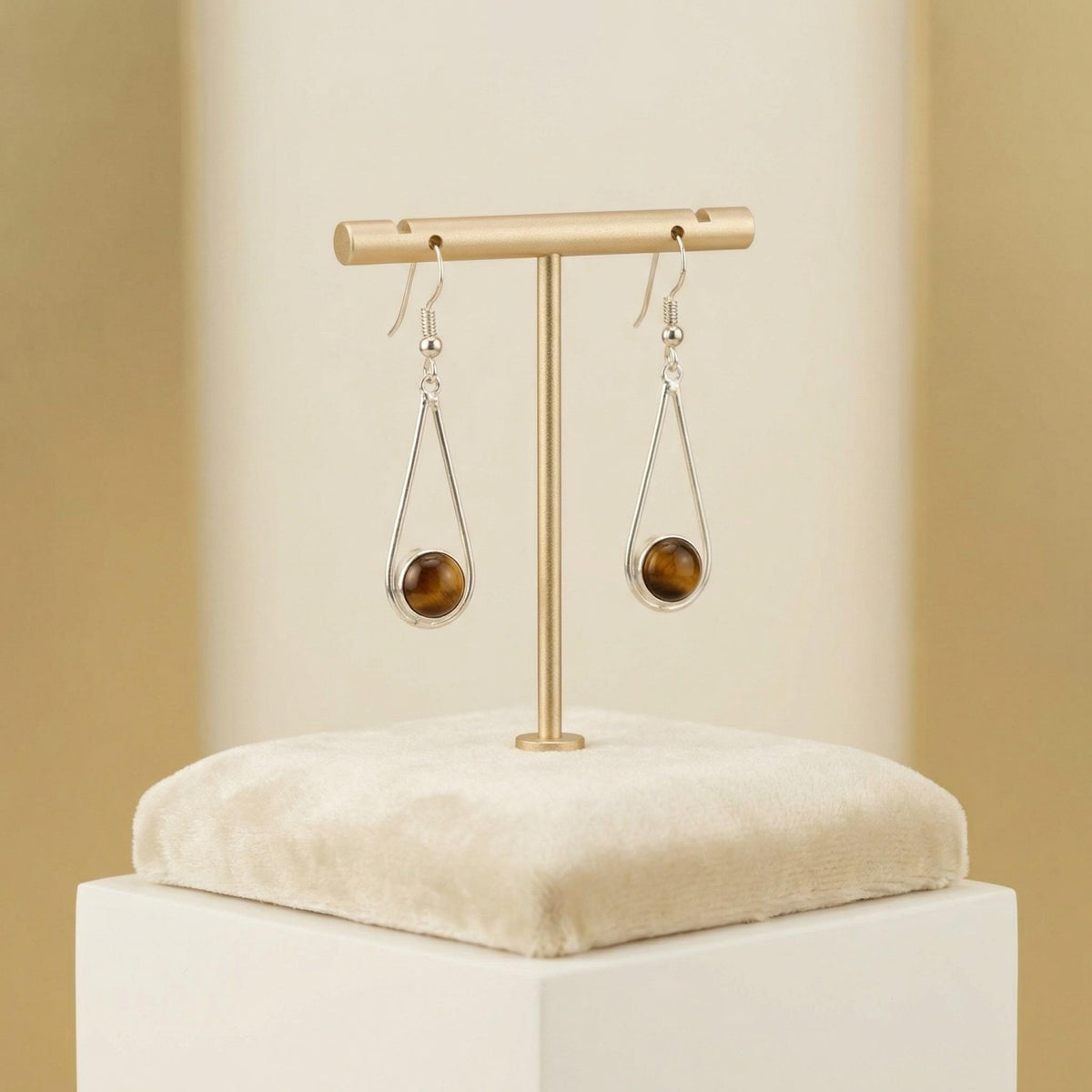 Tiger Eye Teardrop Earrings | Sterling Silver Boho Dangle Jewelry