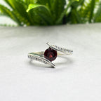 Natural Garnet & CZ Ring | 925 Sterling Silver | Gemstone Band | Handmade Ring Jaipur