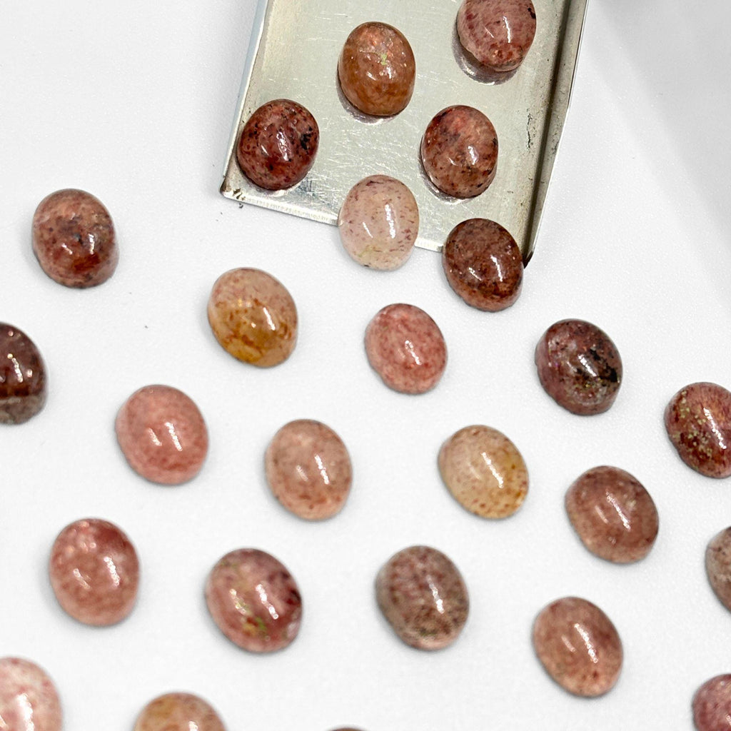 Sunstone Cabochons, Smooth Oval Gemstone Cabs, 10x8 MM, Pack of 3