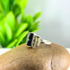 Raw Green Tourmaline Bar Ring: Sterling Silver Stacking Gemstone