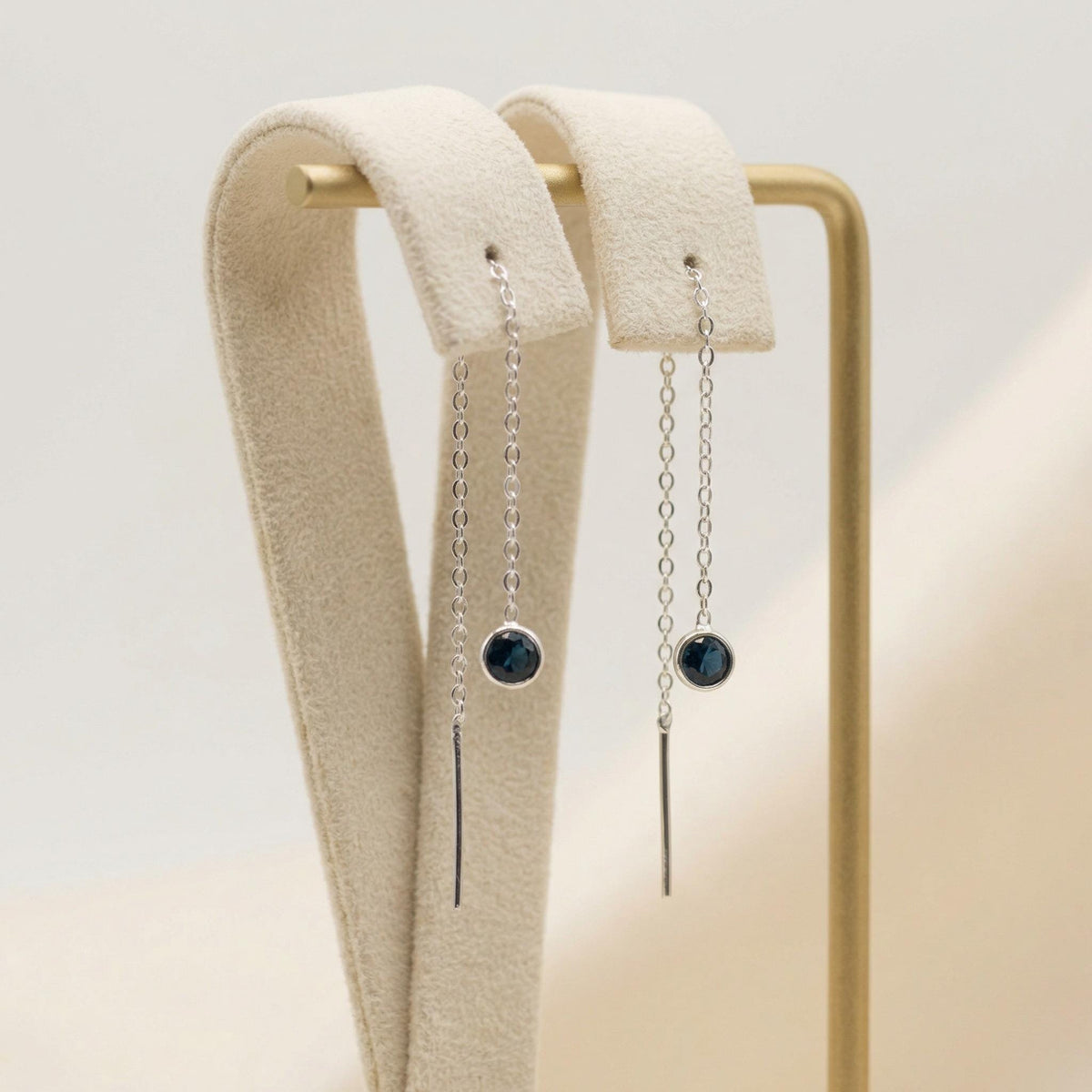 Blue Sapphire Threader Earrings | 925 Sterling Silver Dainty Chain Drop Jewelry