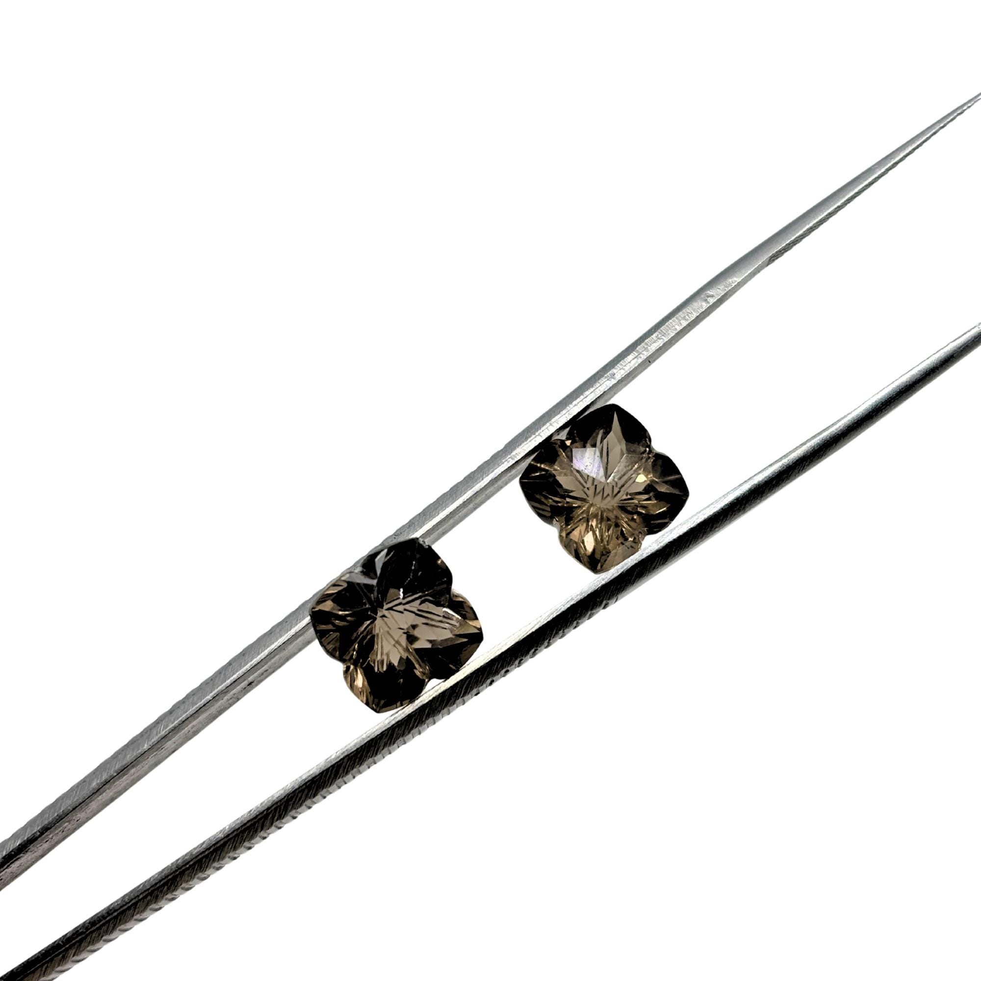 Smoky Quartz Gemstone Pair – Deep Brown Flower Cut Stones