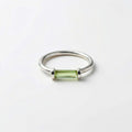 Raw Green Tourmaline Bar Ring: Handcrafted Sterling Silver Minimalist Ring