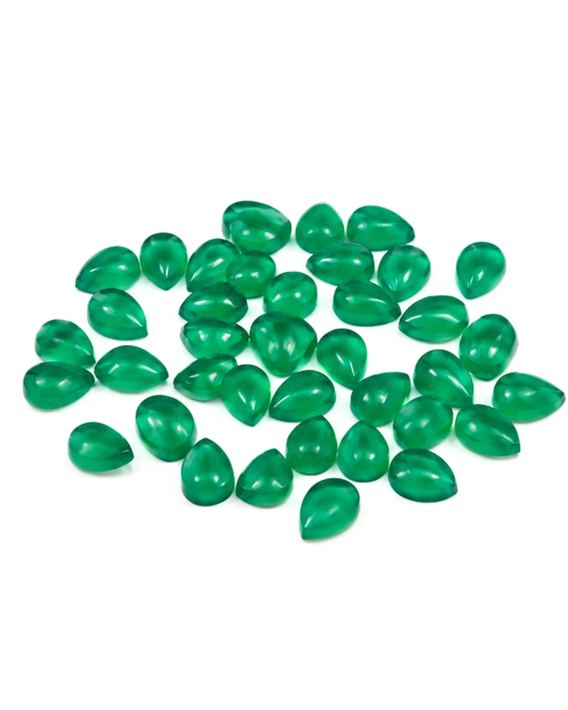 Natural Green Onyx Cabochons Smooth Pear Shape Loose Gemstone Cabs for Jewelry Making