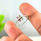 Watermelon Tourmaline Bar Sterling Silver Ring | Raw Gemstone Stacking Ring | Handmade Minimalist Statement Jewelry
