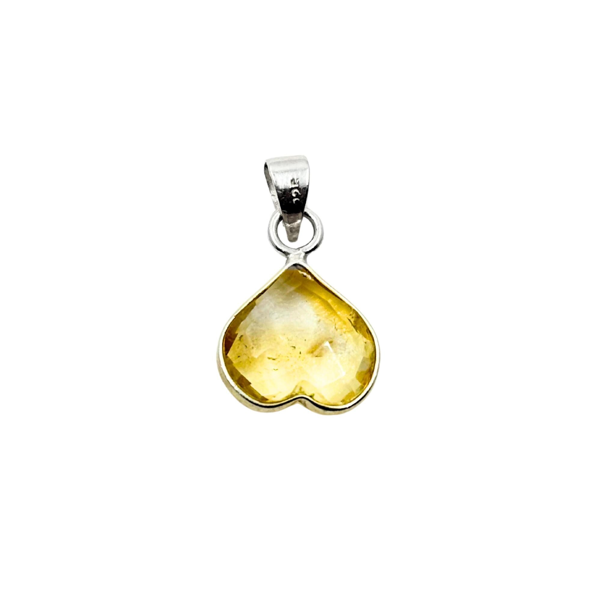 Citrine Heart Pendant in 925 Sterling Silver – Dainty Yellow Gemstone Necklace Charm, November Birthstone Jewelry Gift for Her