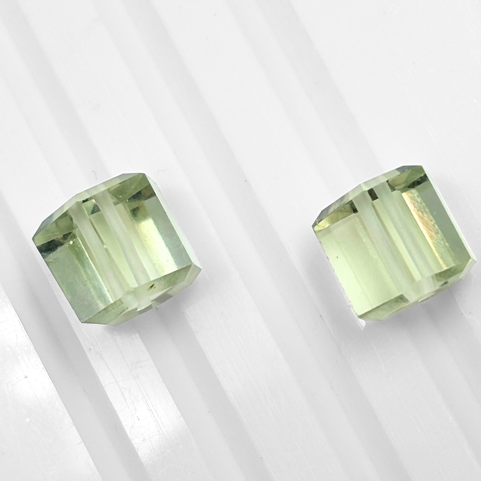 Green Amethyst Beads Pair, Faceted Cube Gemstone, 10mm