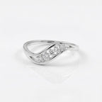 Sterling Silver CZ Wave Ring, Five Pavé Stones, Dainty Stackable Band