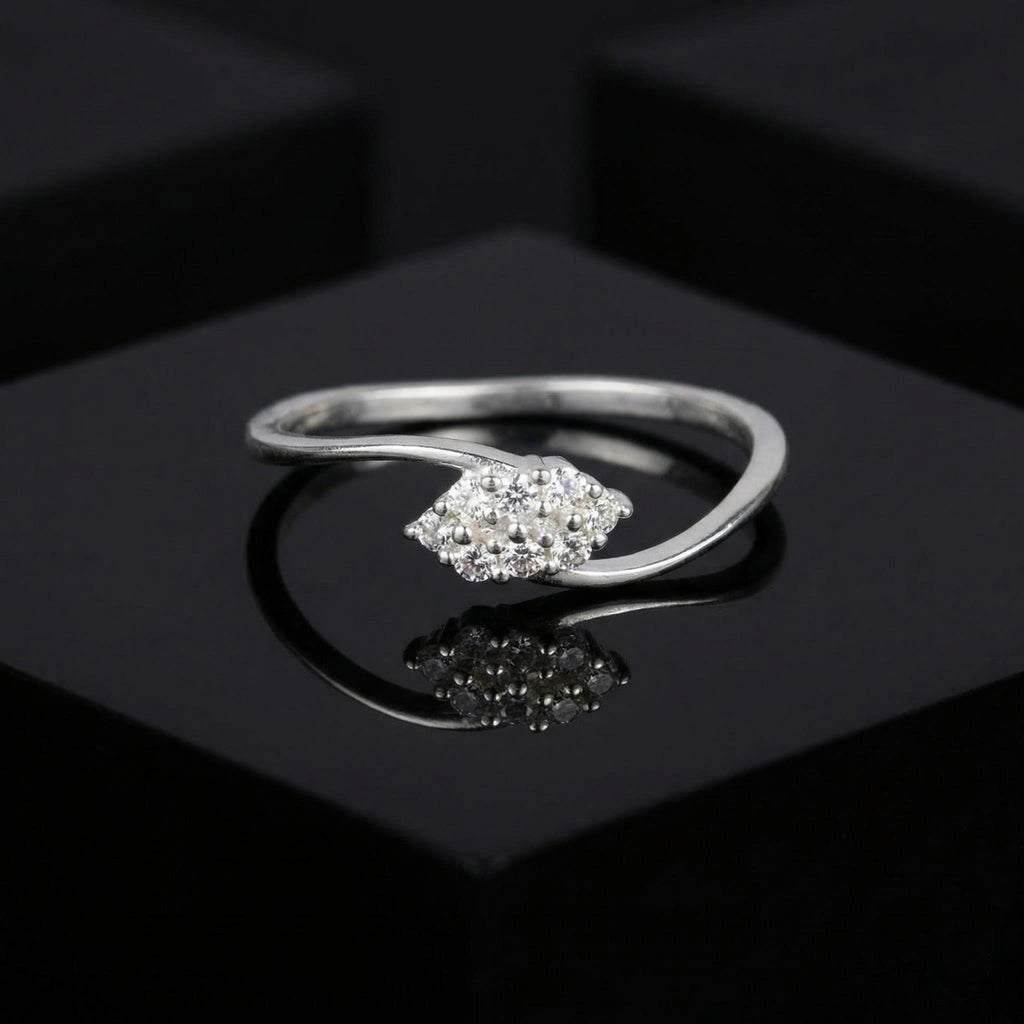Silver CZ Cluster Ring, Diamond Shape, Minimalist Engagement Band