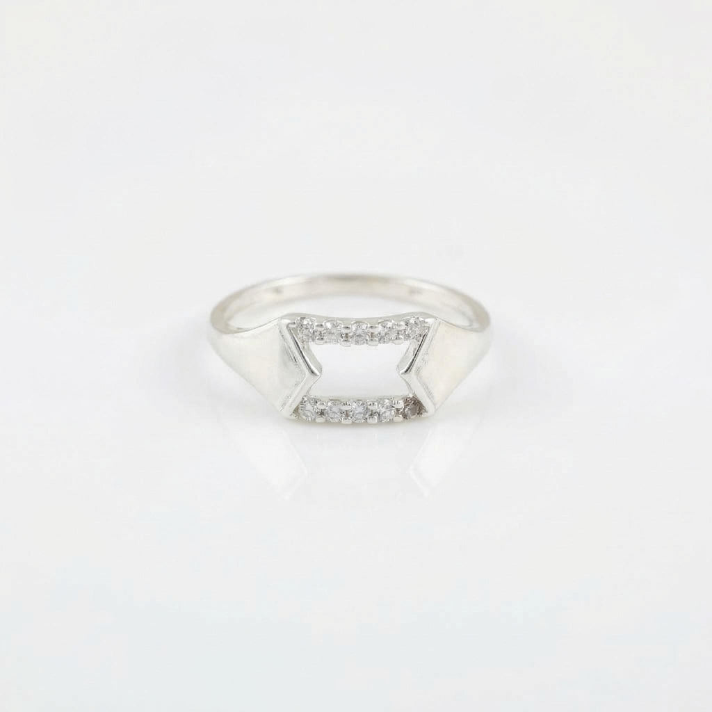 Sterling Silver CZ Arrow Ring, Geometric Chevron Pavé Band, Modern Stacker Jewelry