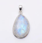 Teardrop Moonstone Pendant – 925 Sterling Silver, Minimalist Boho Gemstone Necklace