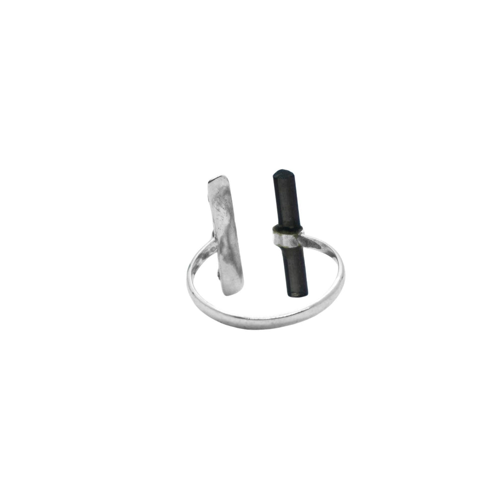 Raw Black Tourmaline Ring: Adjustable Sterling Silver Boho Jewelry