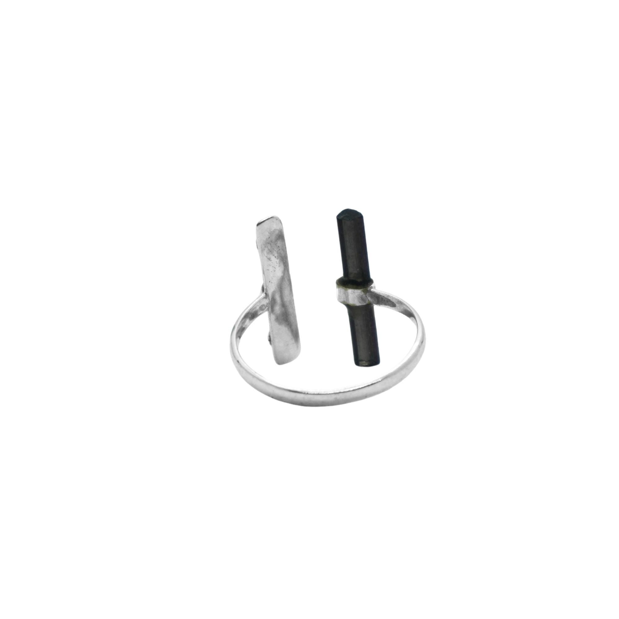 Raw Black Tourmaline Ring: Adjustable Sterling Silver Boho Jewelry
