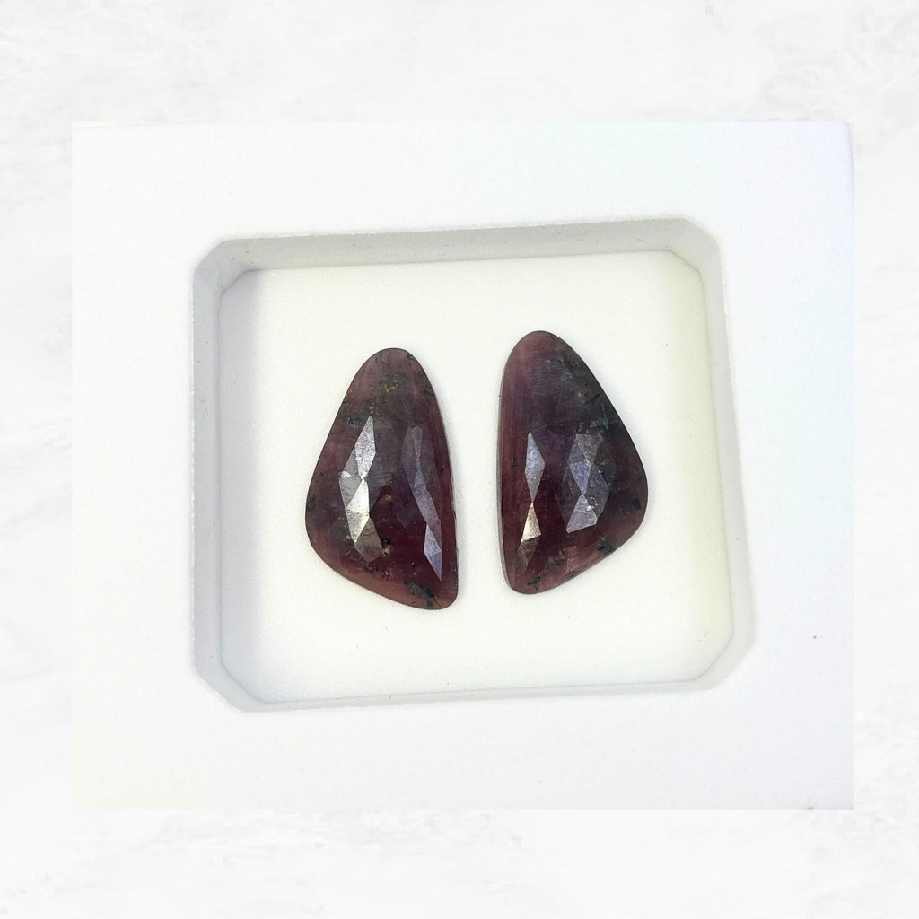 Rose Cut Sapphire Gemstone Slices: Natural Untreated Pair, Fancy Shape