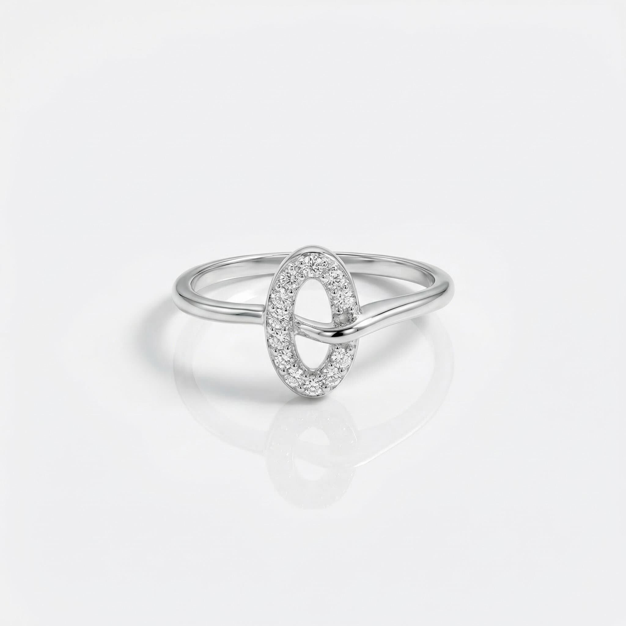 925 Sterling Silver Oval CZ Ring, Open Band, Dainty Cubic Zirconia, Stackable Modern Jewelry