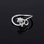 Sterling Silver CZ Flower Swirl Ring, Rhodium-Plated Boho Stacking Band