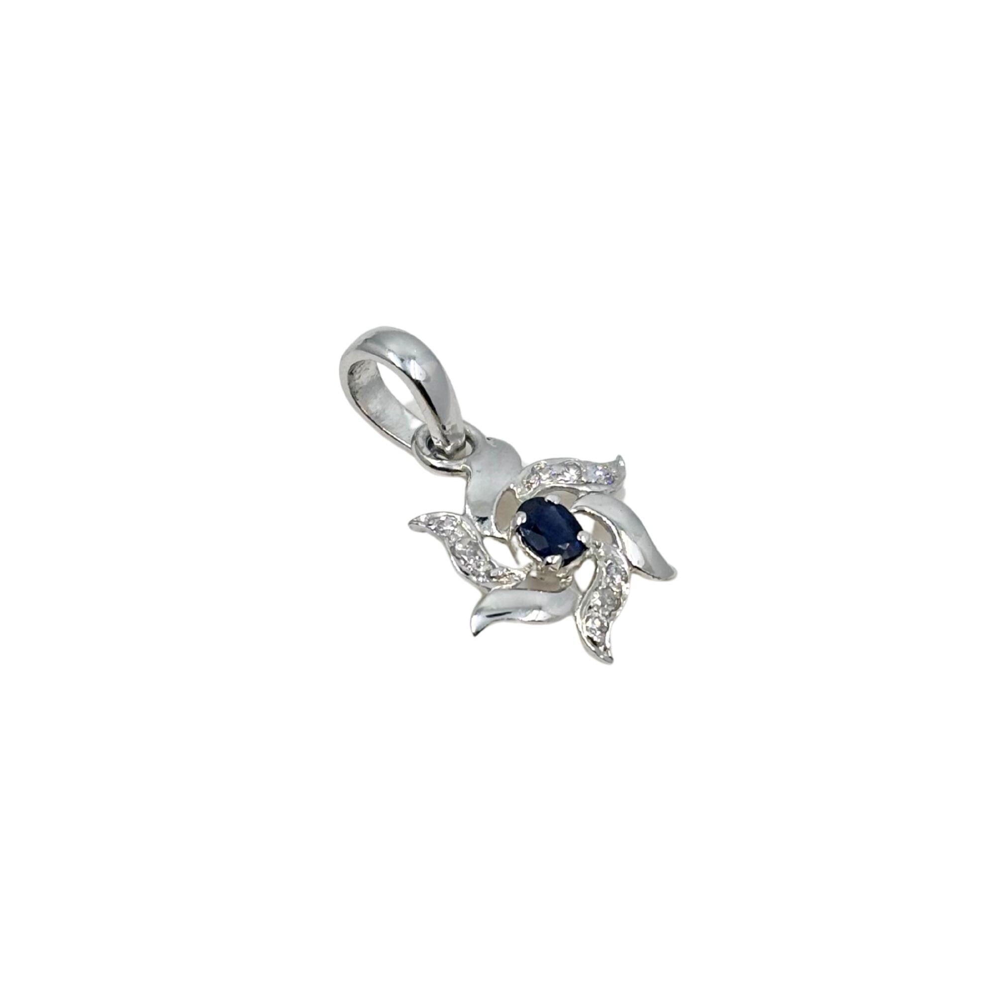 Sapphire CZ Flower Pendant – Sterling Silver September Birthstone Necklace