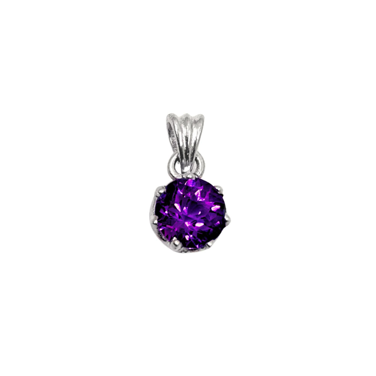 Amethyst Round Solitaire Pendant in 925 Sterling Silver – Deep Purple February Birthstone Necklace, Minimalist Gemstone Jewelry Gift for Her