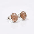 Oval Sunstone Stud Earrings 925 Sterling Silver - Natural Shimmering Peach Cabochons
