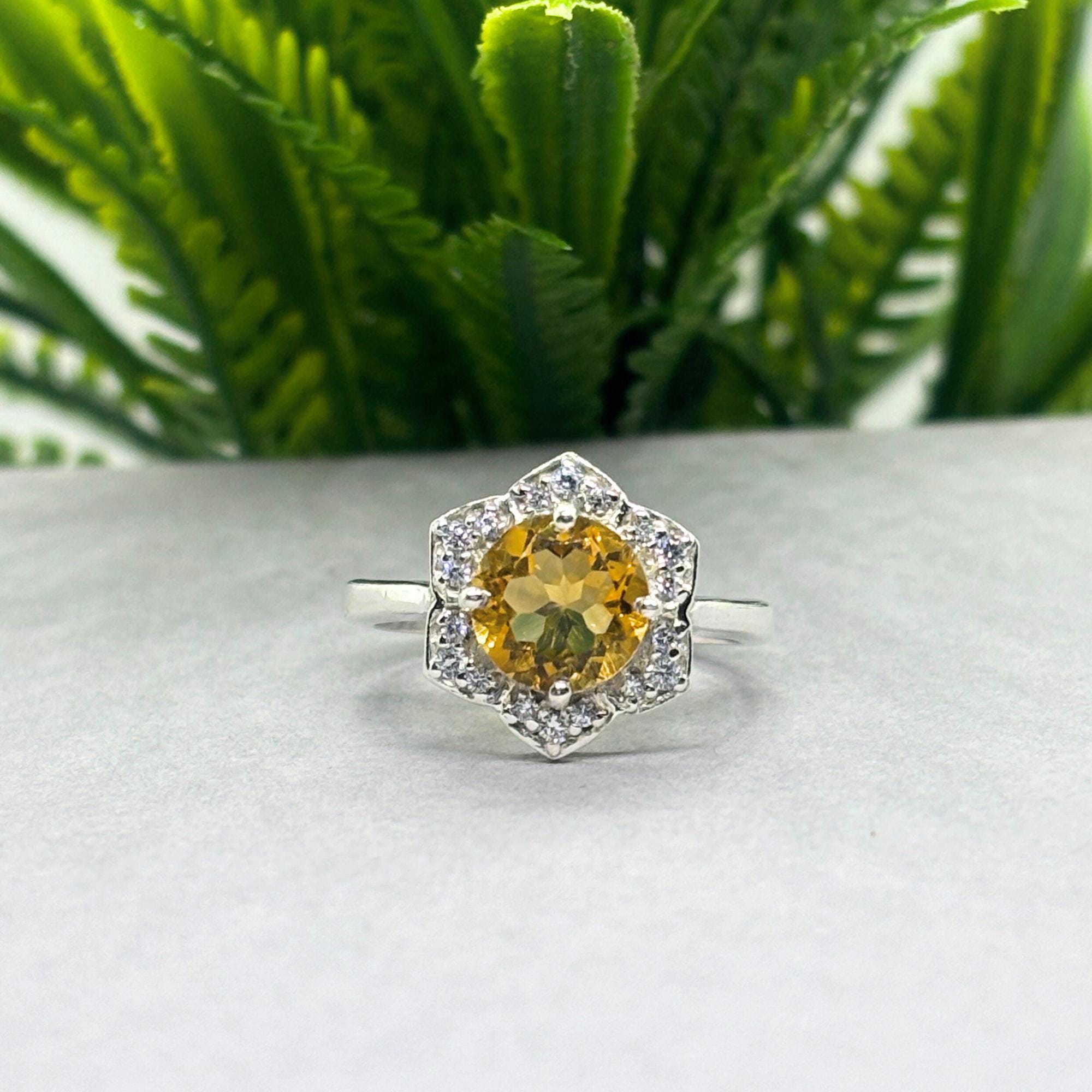 Natural Citrine Ring | 925 Sterling Silver | November Birthstone | Floral Gemstone Band | Handmade in Jaipur