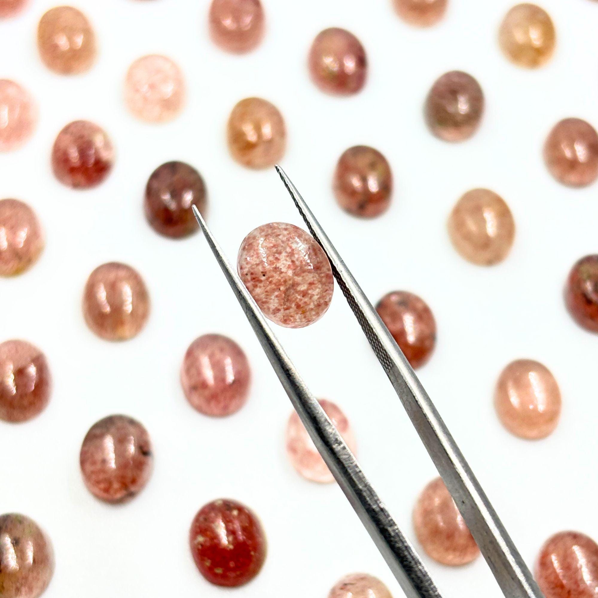 Sunstone Cabochons, Smooth Oval Gemstone Cabs, 10x8 MM, Pack of 3