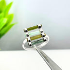 Raw Green Tourmaline Bar Ring: Sterling Silver October Birthstone