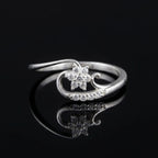 Sterling Silver Floral Swirl Ring with CZ Accents – Boho Promise Band