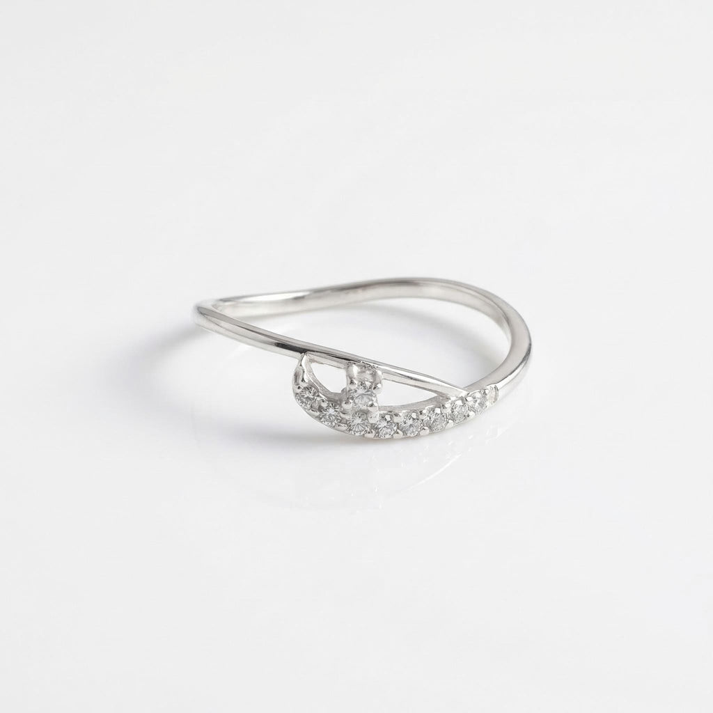 Sterling Silver CZ Cuff Ring, Pavé Crescent Open Band, Boho Stacking Jewelry