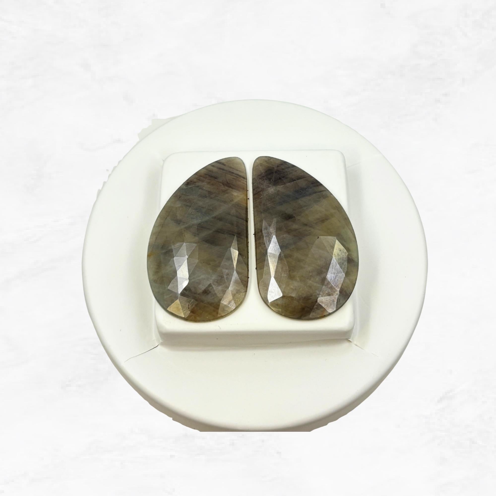 Untreated Sapphire Gemstone Slices: Rose Cut, Natural Pair for Jewelry
