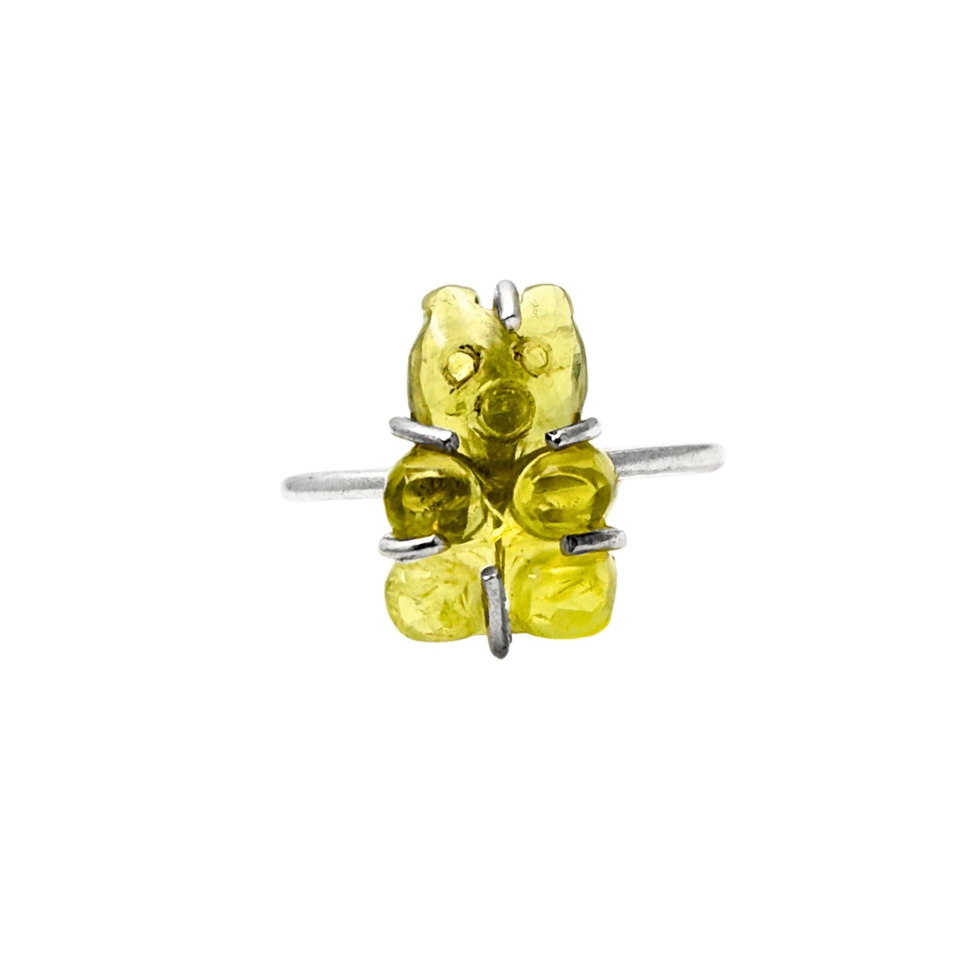 Sterling Silver Lemon Topaz Teddy Bear Ring: Handmade Gemstone Jewelry