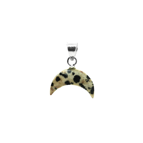 Dalmatian Jasper Crescent Moon Pendant: Sterling Silver Boho Necklace