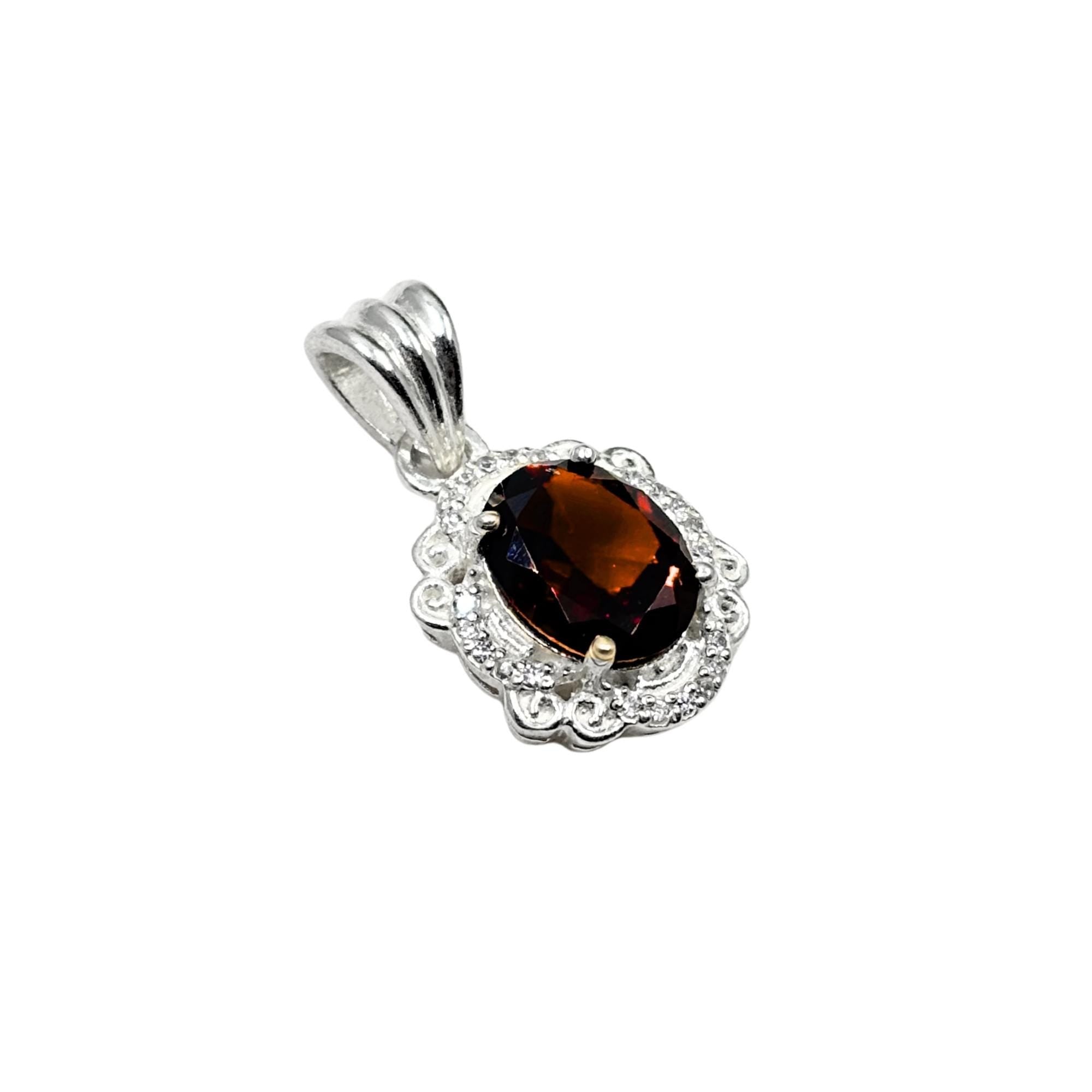 Garnet CZ Halo Pendant in 925 Sterling Silver – Vintage Style Oval Red Gemstone Necklace, January Birthstone Jewelry Gift for Her