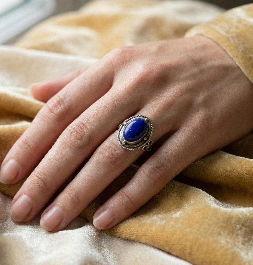 Natural Lapis Ring | 925 Sterling Silver | Vintage Gemstone Band | Handmade Jaipur