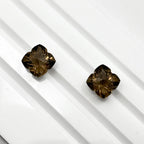 Smoky Quartz Gemstone Pair – Deep Brown Flower Cut Stones