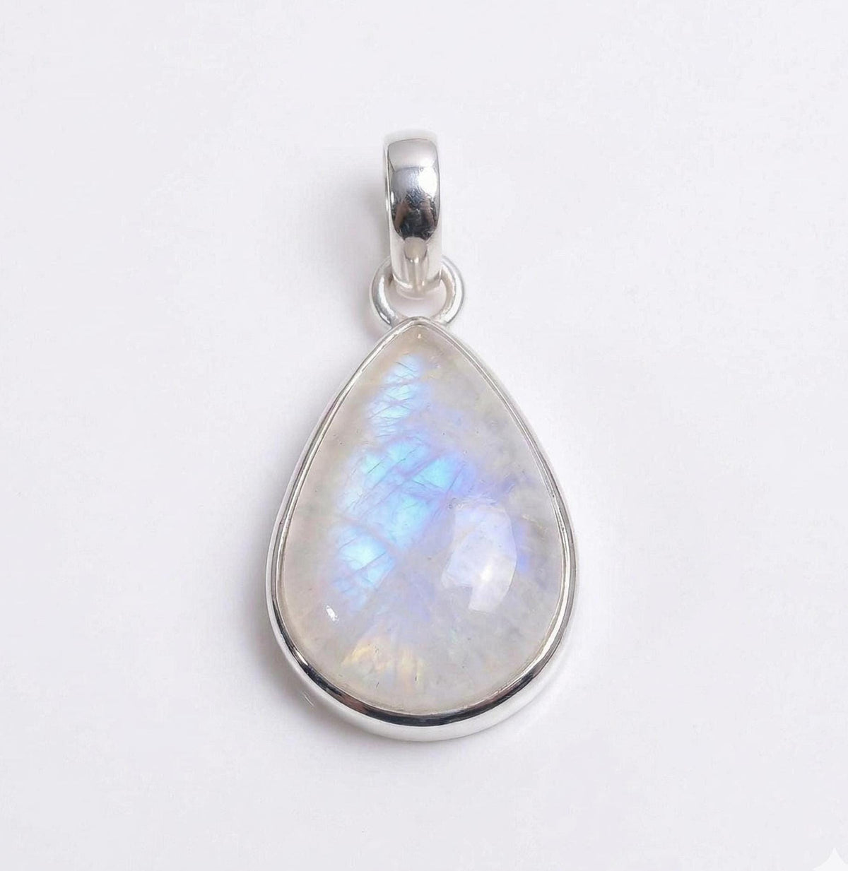 Teardrop Moonstone Pendant – 925 Sterling Silver, Minimalist Boho Gemstone Necklace