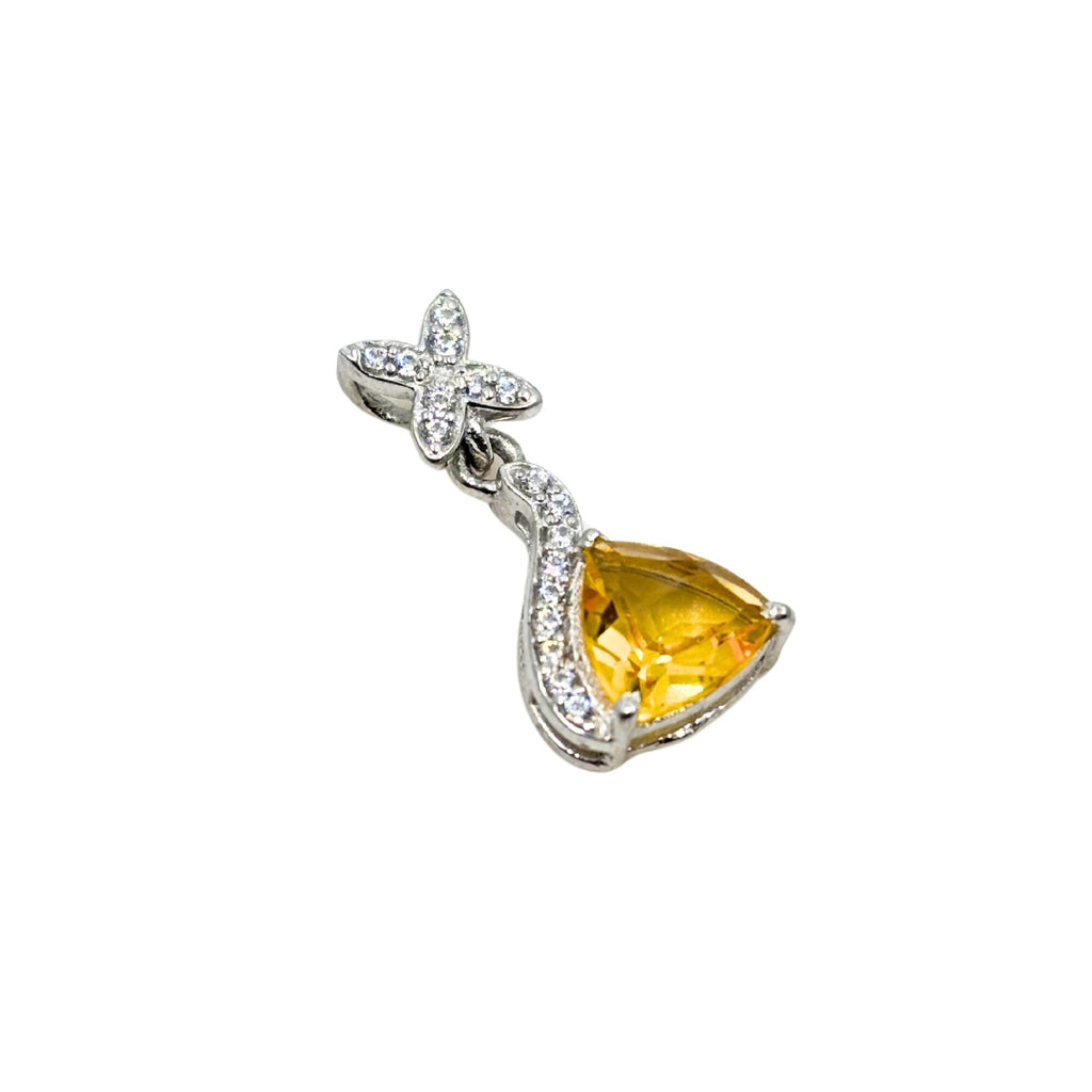Citrine Trillion Pendant – Sterling Silver CZ Flower Drop, November Birthstone