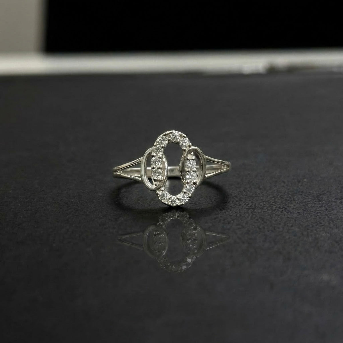 925 Sterling Silver CZ Link Ring, Double Oval Pavé Band, Stackable Chain Jewelry