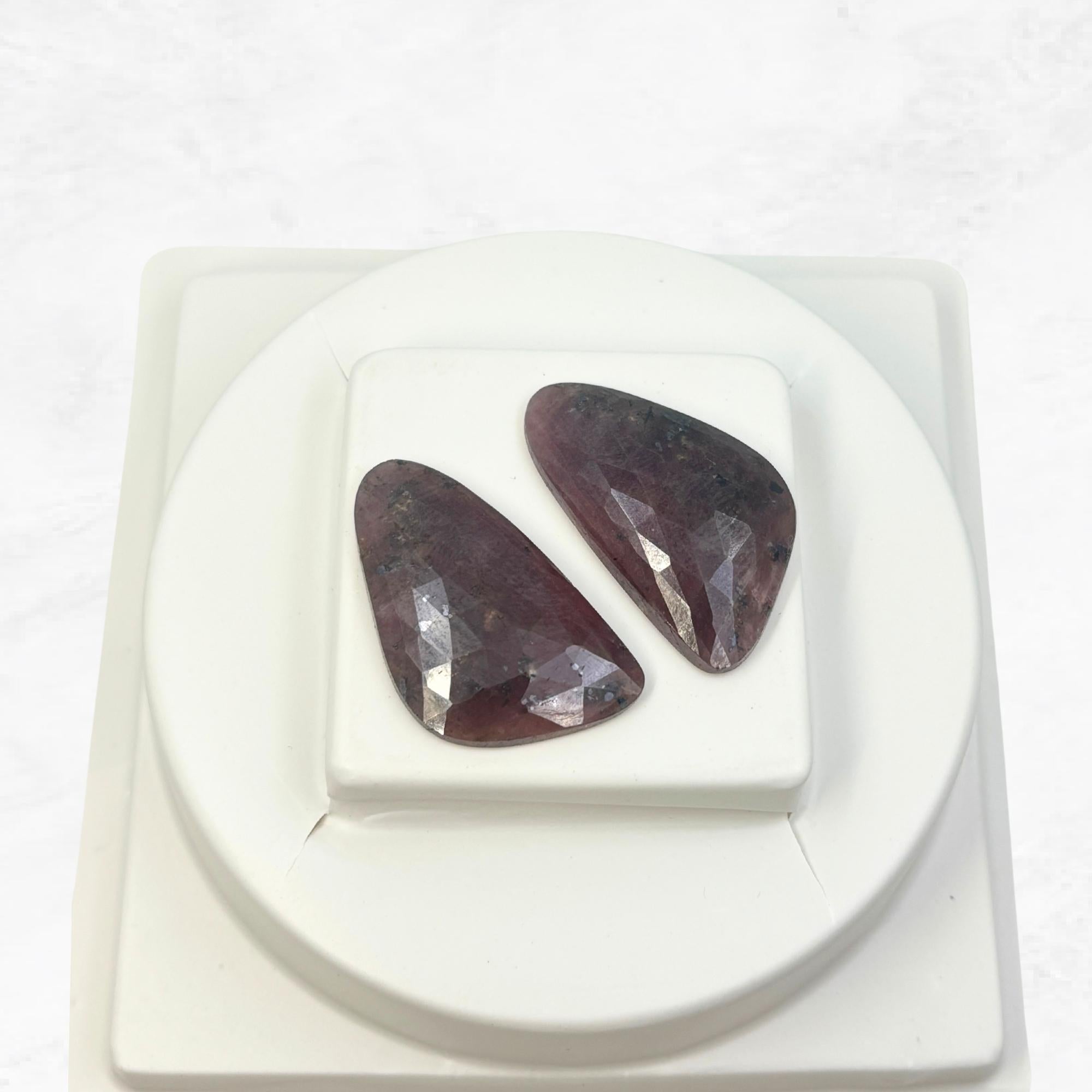 Rose Cut Sapphire Gemstone Slices: Natural Untreated Pair, Fancy Shape