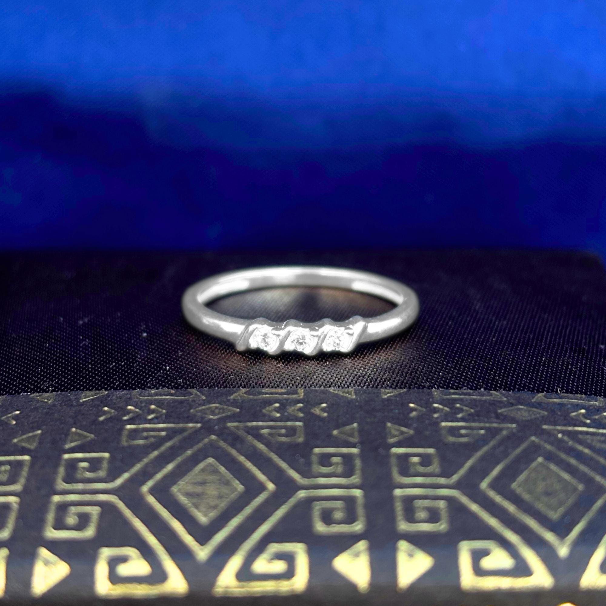 925 Sterling Silver 3 Stone CZ Ring - Dainty Trilogy Past Present Future Band, Minimalist Stacking Ring, Delicate CZ Jewelry Gift for Her