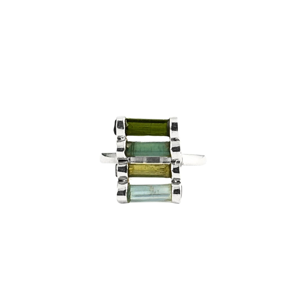 Raw Green Tourmaline Bar Ring: Sterling Silver October Birthstone