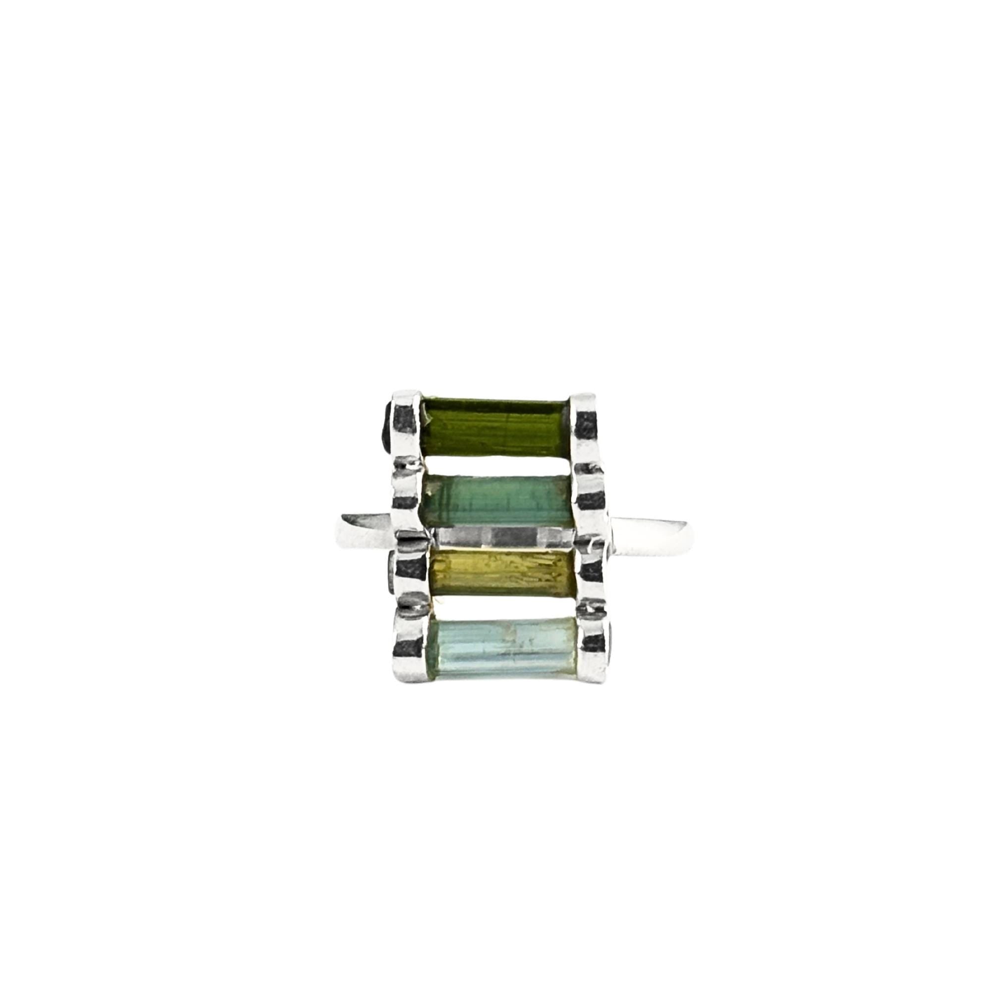 Raw Green Tourmaline Bar Ring: Sterling Silver October Birthstone