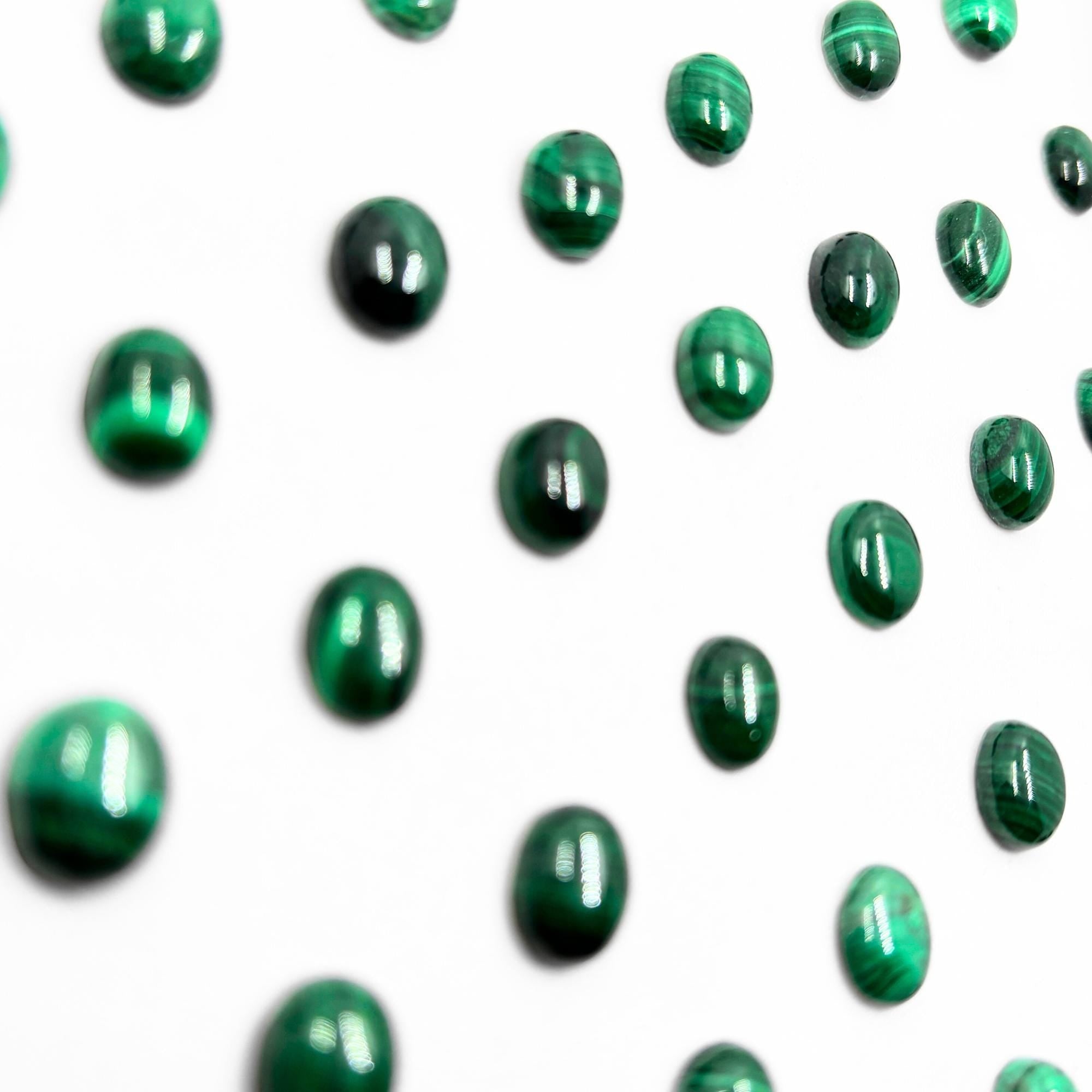 Malachite Oval Cabochons - AAA Grade, 10x8mm, Pack of 5