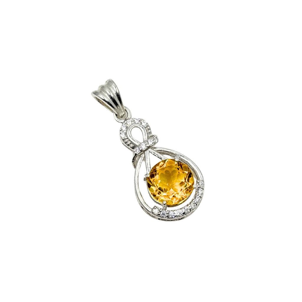 Citrine Halo Pendant - Sterling Silver, November Birthstone Jewelry