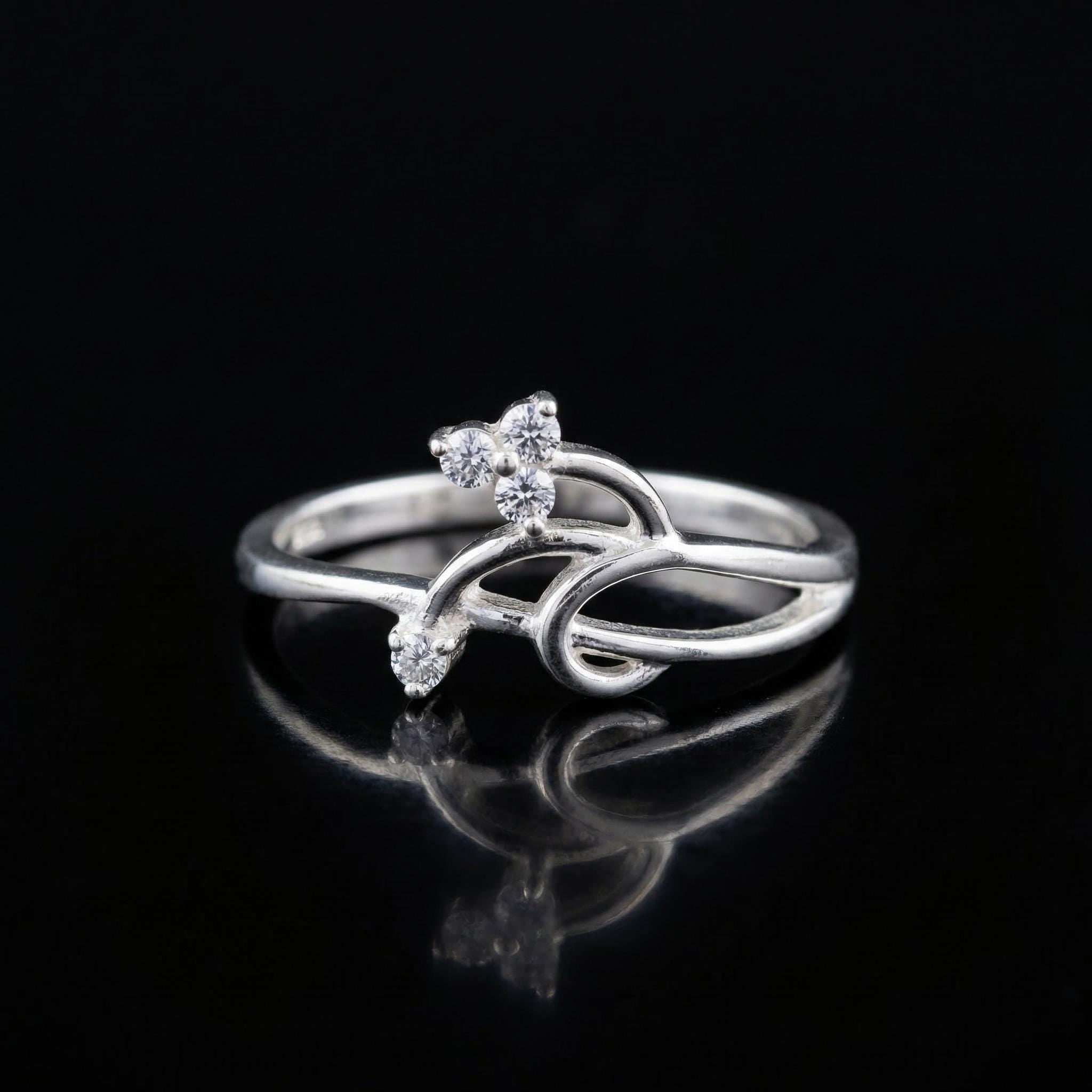 Sterling Silver Vine Ring with Cubic Zirconia • Botanical Branch Jewelry