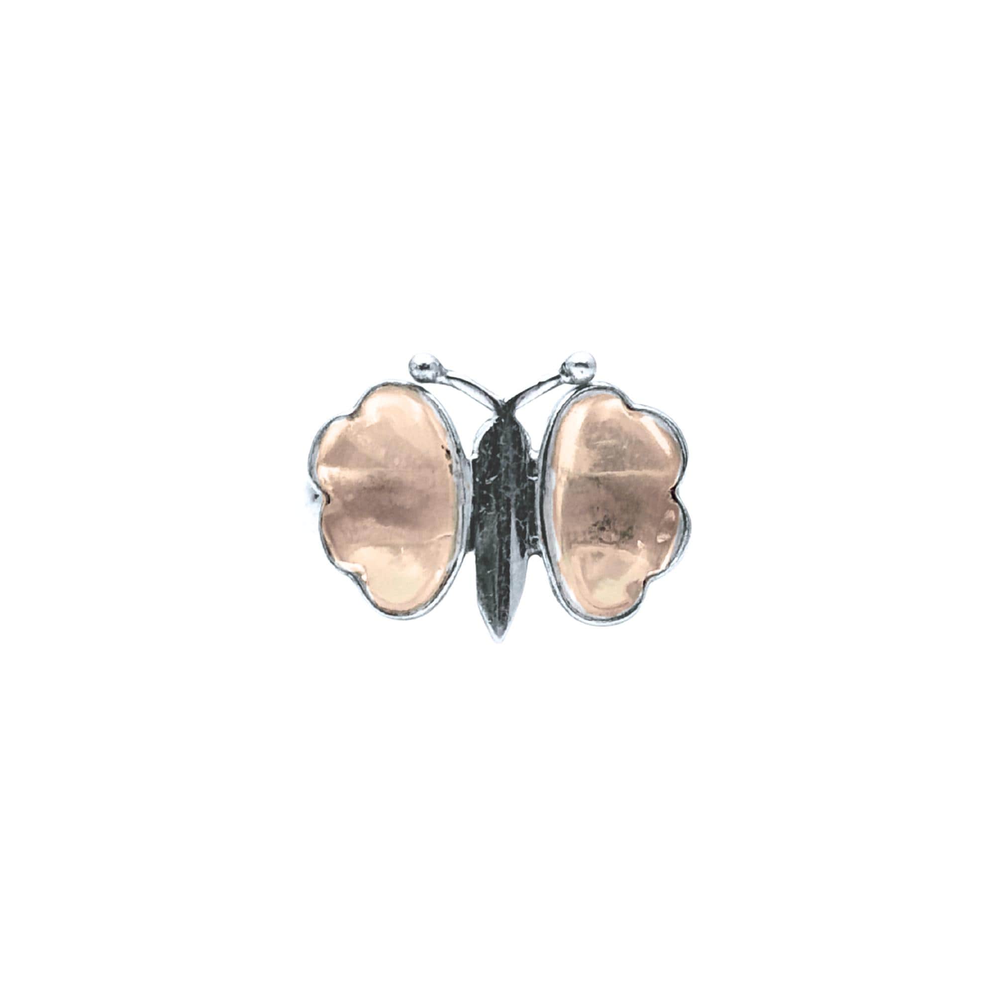 Rose Quartz Butterfly Ring: Sterling Silver Gemstone Statement Jewelry