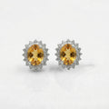 Citrine CZ Stud Earrings 925 Sterling Silver | Oval Gemstone Studs | February Birthstone | Handmade Jewelry