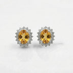 Citrine CZ Stud Earrings 925 Sterling Silver | Oval Gemstone Studs | February Birthstone | Handmade Jewelry